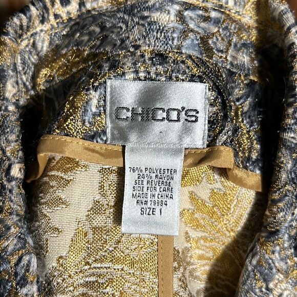 Chico’s blazer 3/4 sleeves tailored gray cream gold 1/Small FIRM on PRICE - Picture 2 of 6